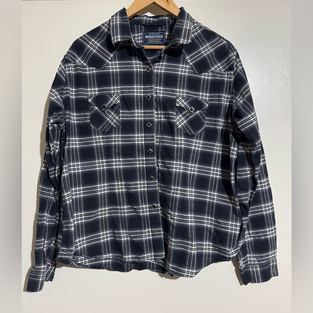 Panhandle Slim Rough Stock Black White Plaid Shirt youth XXL snap front